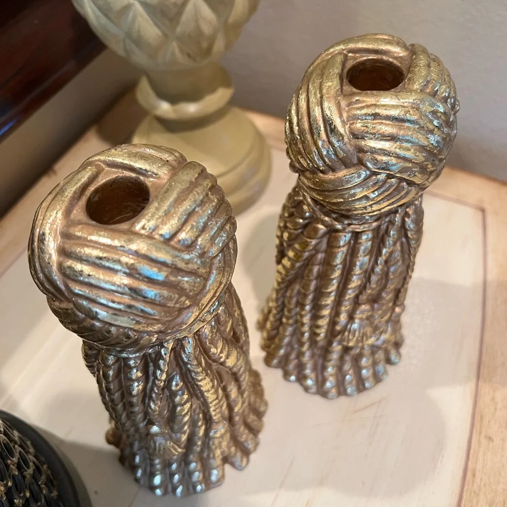 Vintage 1970s Hollywood Regency Dorothy Draper Style Tassel Candle Holders-Pair
